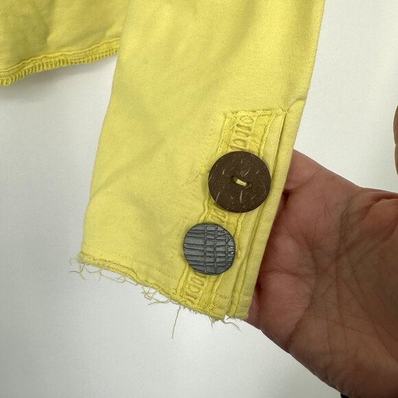 Neon Buddha Yellow Bohemian Coastal Ruffle Hem Top‎ Women's Size Petite Large - Picture 3 of 6